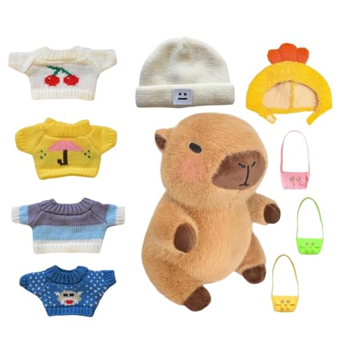 Capybara Stuffed Animal, Capybara Plüsch, Plüschtier, Cartoon-Puppe, enthält weiche und umwerfbare Kleidung, lustig, mit fantasievollen Ermutigungen, ply Enhances Creativity Family-Friendly, 24 cm von Ceprznvey