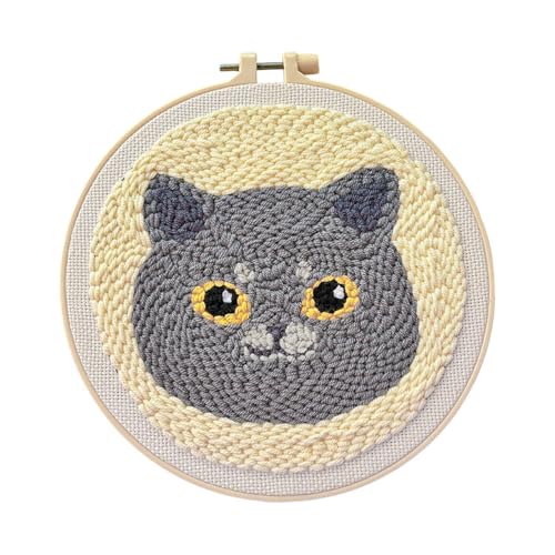 Cat Embroidery Set, Creative Craft Kit, Handcraft Embroidery Kit, Complete Cartoon Cat Embroidery Kit, Needlework Art, 17,8 x 17,87 cm für Kinder und Erwachsene, Heimdekoration für - und von Ceprznvey