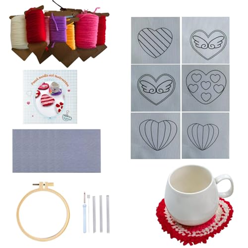 Ceprznvey Punch Needle Set, Heart Shaped Coaster Art Craft, Needle Coaster Project, Valentine's Day Needle Coaster Kit, Needle Art Kit with Detailed Instructions for Classroom, Living Room von Ceprznvey