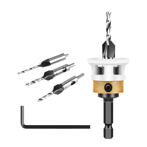 Counter Sink Drill Bit Set, 4x Tapered Head Bits, High-Speed Steel & Tungsten, Adjustable Depth, 1/4 Inch Hex Shank, Woodworking Tool for Mdf Particle Board, 3.14x1.18 Inches Counter Sink Drill Bit Set, 4x Tapered Head Bits, High-Speed Steel & Tungsten, Adjustable Depth, 1/4 Inch Hex Shank, Woodworking Tool for Mdf Particle Board, 3.14x1.18 Inches von Ceprznvey