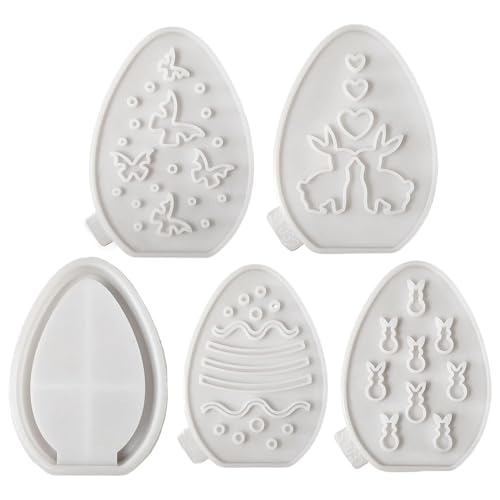 Easter Egg Molds, Silikongussform, Epoxidharz-Formen, 5 x Egg-Shaped Design, Easter Bunny Projection, für Fondant, Schokolade, Plaster, 5 Stück, mehrfarbig von Ceprznvey