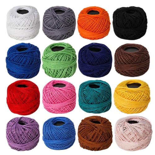 Häkelgarn aus Baumwolle, buntes Häkelgarn, Knitting Thread Balls, bunt, Häkeln, Baumwollkugeln, Set für Häkel- und Bastelprojekte, 16 Rollen für kreative Projekte von Ceprznvey