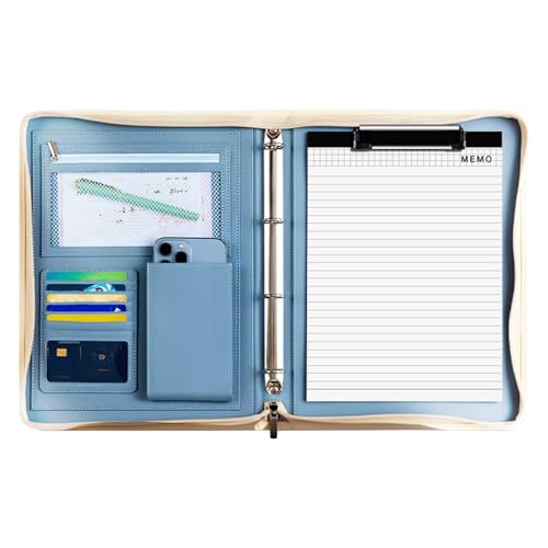 Leder-Padfolio für Männer und Frauen, Stylish Document Holder, A4 Resume Binder Folder, Business Organizer mit Notizbuch, Legal Pad Folio, 35 x 40 cm, Grün, , Blau, Schwarz von Ceprznvey