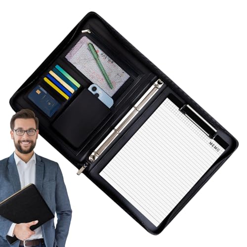 Leder-Padfolio für Männer und Frauen, Stylish Document Holder, A4 Resume Binder Folder, Business Organizer mit Notizbuch, Legal Pad Folio, 35 x 40 cm, Grün, , Blau, Schwarz von Ceprznvey