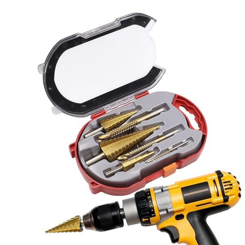 Portable Step Drill Bit Set, Titanium Coated Drill Bits, Compact Serrated Bits, Aluminum Alloy Construction, Versatile for Sheet Metal & Wood, Fits Most Electric Kit von Ceprznvey