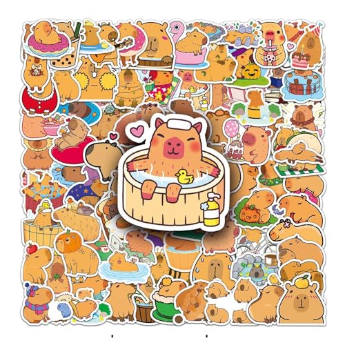 Scrapbook Stickers, Capybara Stickers, dekorative Aufkleber, Graffiti Capybara Stickers, 100 Stück, wasserfeste Tier-Kunst-Aufkleber, 1,57-1,97 Zoll für Wasserflaschen, Laptops, Notebooks und von Ceprznvey