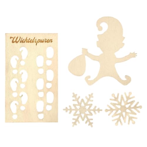 Wooden Snowflake Ornaments, Wooden Gnomes To Paint, Interactive Dwarf Footprints, Wood Materials, Template Craft Pendant Garden Tree, 3.94x2.36 inches, 40g von Ceprznvey