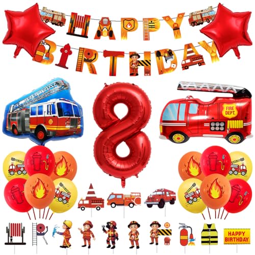 Geburtstagsdeko 8 Jahre Junge Feuerwehr Geburtstag Deko Feuerwehrwagen Folienballon Deko Kindergeburtstag Feuerwehrauto Luftballons Kuchendeko für Babyshower Jungen Party Dekoration von Ceqiny