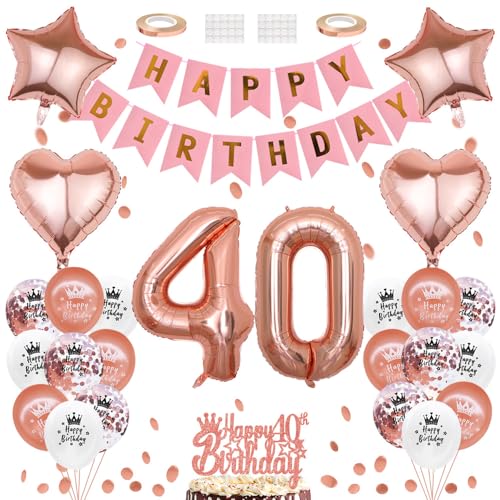 Luftballon 40. Roségold Geburtstagsdeko 40 Jahr Frauen Happy Birthday Girlande Rosegold Konfetti Ballons Folienballon Zahl 40 Geburtstag Deko Kuchendeko für 40 Geburtstag Party Dekoration von Ceqiny