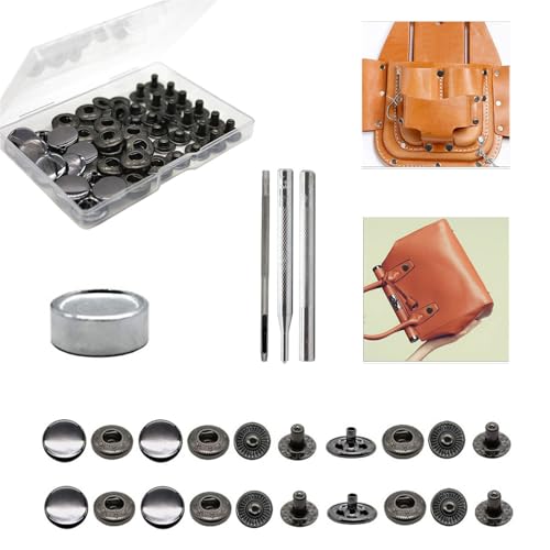 Druckknopf Set, Leder Druckknopf Set, 12 Sets Metall Druckknöpfe, Snap-Set, Mit 4 Stück Fixierwerkzeug Kit, Leder Druckknöpfe Kit Für Kleidung Für Leder Handwerk Jacke Brieftasche Handtasche von Cerioll