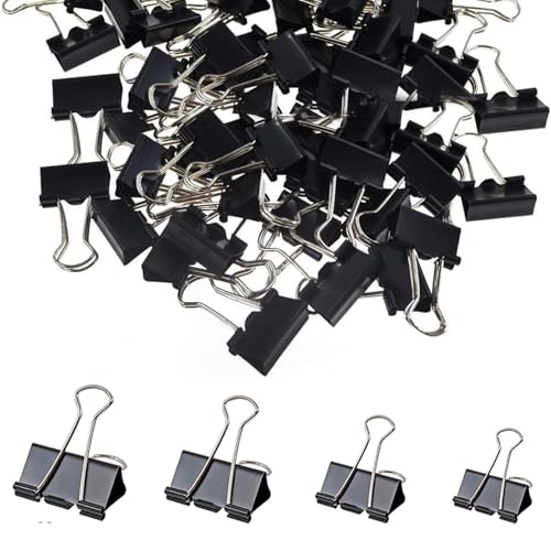 Große Büroklammern, Foldback-Klammern, schwarz, 100 Stück, Foldback-Clips, schwarze Binder-Clips, große Foldback-Klammern für Papier, Büroklammern, Binder-Clips, Papier, 4 Größen – 32 mm, 25 mm, 19 von Cerioll