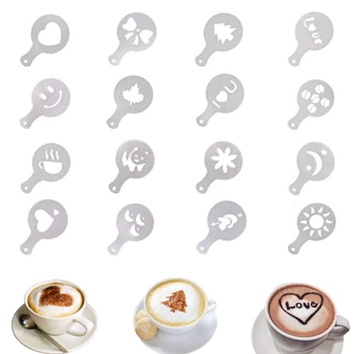 Kaffee Zubehör Vorlage,16 Kaffee Cappuccino Schablonen,Barista Schablonen,Kuchen Schablonen,Kaffee Dekoration Schablonen,Kaffee Dekorieren Schablonen Wiederverwendbar,Barista Schablonen Kunststoff von Cerioll