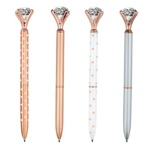 Kristall Diamant Stift, Kristall Diamant Kugelschreiber, 4 Stücke Kugelschreiber Set, Diamant Stift, Kugelschreiber mit Diamant Metall, Kristall Kugelschreiber Metall fur Mädchen, Damen, Kinder von Cerioll