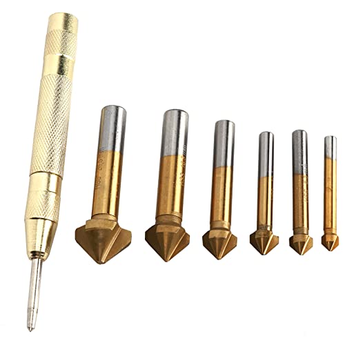 6 PCs Countersink -Bohrbit, 90 -Grad -Mittel -Punch -Werkzeugsets, Schalbdrillbits, mit 130 -mm -Mittelstempel, für die Entfernung von Löcher, Löcher, Trimmen von Cerlyiont