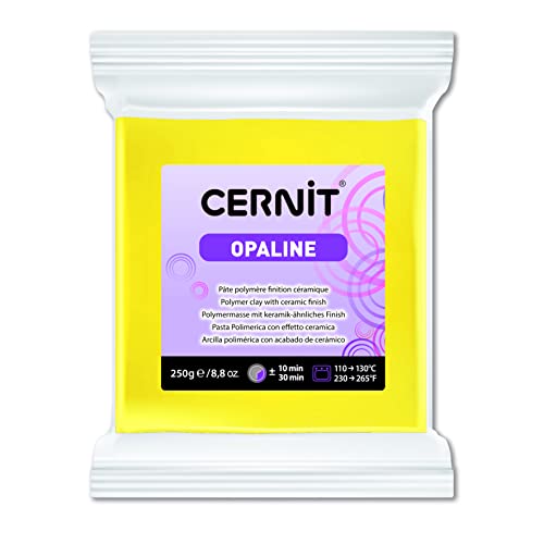 Cernit CE0880250717C - Block Modelliermasse (Polymer) OPALINE, halb transluzent, ofenhärtend, sofort gebrauchsfähig, 250g, ideal für DIY, Schmuck & Figuren, für Einsteiger & Hobbykünstler Gelb 1 Stück von Cernit