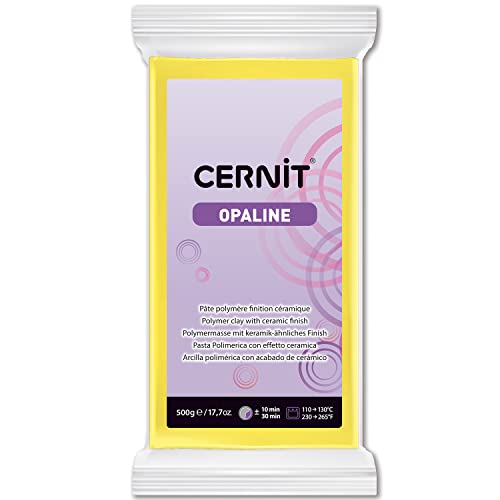 Cernit CE0880500717C - Block Modelliermasse (Polymer) OPALINE, halb transluzent, ofenhärtend, sofort gebrauchsfähig, 500g, ideal für DIY, Schmuck & Figuren, für Einsteiger & Hobbykünstler Gelb 1 Stück von Cernit