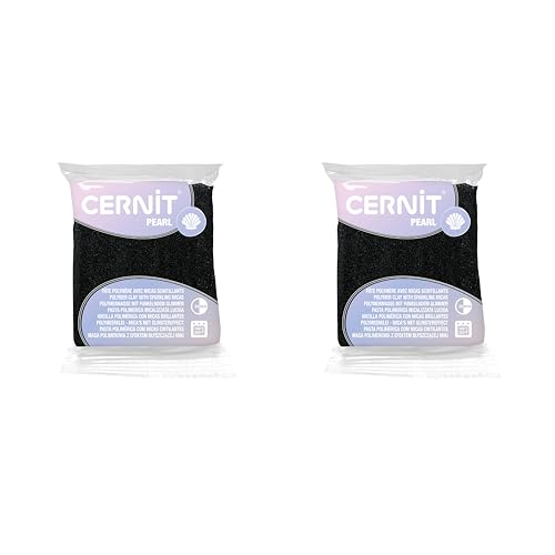 CERNIT CE8656100AMZC – 2 Stück Polymerpaste PEARL – Modelliermasse zum Backen – Farbe Schwarz – 2 Blöcke à 56 g von Cernit