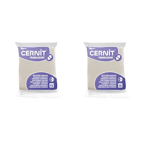 CERNIT CE9256024AMZC – Eine Packung mit 2 transparenten Polymer-Teigpaste – Modelliermasse zum Backen – Farbe phosphoreszierend – 2 Blöcke à 56 g von Cernit