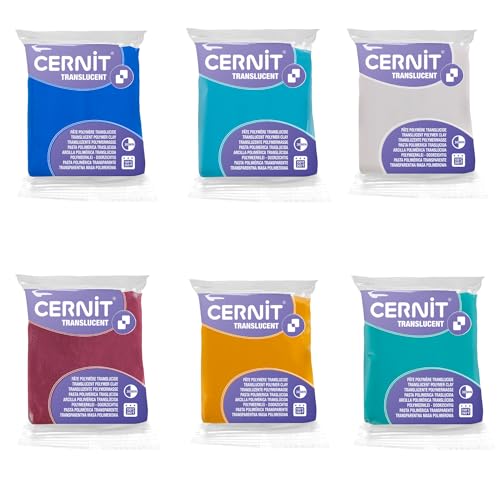 CERNIT CE9256275AMZC – 6 Stück transparente Polymerpaste – Modelliermasse zum Backen – 6 Blöcke à 56 g (Saphie, Türkis, Rubin, Smaragd, Bernstein und Weiß) von Cernit