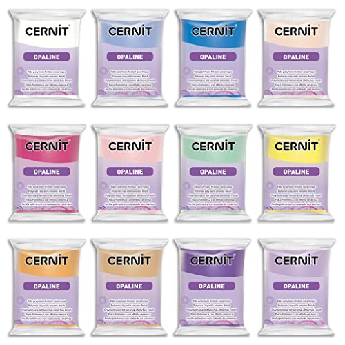 CERNIT - Ein Pack mit 12 Polymer-Teigstücken, Keramik-Effekt (halbopak) – Modelliermasse zum Backen Opaline – 12 – Blöcke à 56 g – CE0880012K01C von Cernit