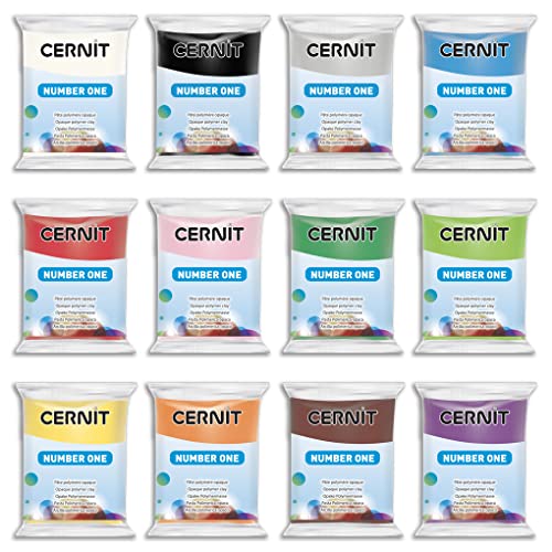 CERNIT - Eine Packung mit 12 Polymerpasten, Primär- und Sekundärfarben – Modelliermasse zum Backen Nr. 1 – 12 verschiedene Farben – Blöcke à 56 g – CE0900012K01C von Cernit