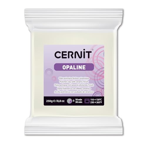 Cernit CE0880250010C - Block Modelliermasse (Polymer) OPALINE, halb transluzent, ofenhärtend, sofort gebrauchsfähig, 250g, ideal für DIY, Schmuck & Figuren, für Einsteiger & Hobbykünstler, Weiß1 Stück von Cernit