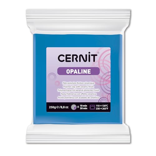 Cernit CE0880250261C - Block Modelliermasse (Polymer) OPALINE, halb transluzent, ofenhärtend, sofort gebrauchsfähig, 250g ideal für DIY, Schmuck & Figuren, für Einsteiger & Hobbykünstler, Blau 1 Stück von Cernit