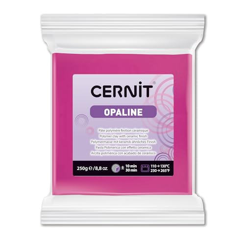 Cernit CE0880250460C - Block Modelliermasse (Polymer) OPALINE, halb transluzent, ofenhärtend, sofort gebrauchsfähig, 250g, ideal für DIY & Schmuck, für Einsteiger & Hobbykünstler, Magenta,1 Stück von Cernit