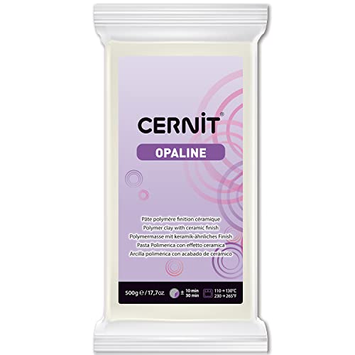 Cernit CE0880500010C - Block Modelliermasse (Polymer) OPALINE, halb transluzent, ofenhärtend, sofort gebrauchsfähig, 500g, ideal für DIY, Schmuck & Figuren, für Einsteiger & Hobbykünstler, Weiß1 Stück von Cernit