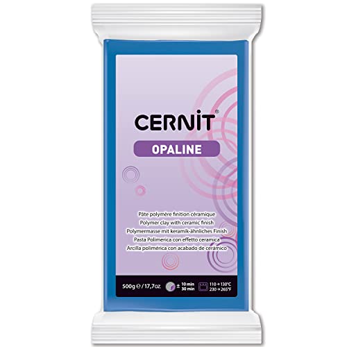 Cernit CE0880500261C - Block Modelliermasse (Polymer) OPALINE, halb transluzent, ofenhärtend, sofort gebrauchsfähig, 500g, ideal für DIY, Schmuck & Figuren, für Einsteiger & Hobbykünstler Blau 1 Stück von Cernit