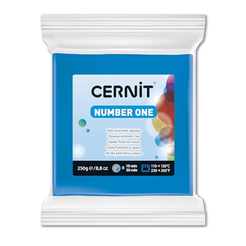 Cernit CE0900250200C - Block Modelliermasse (Polymer) NUMBER ONE, ofenhärtend, sofort gebrauchsfähig, 250g, ideal für DIY, Schmuck & Figuren, für Einsteiger und Hobbykünstler, Blau 1 Stück von Cernit