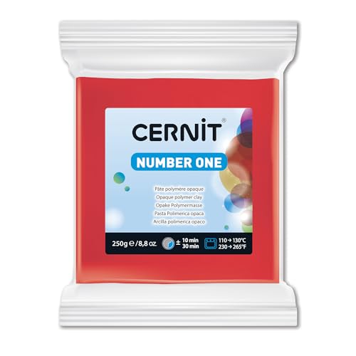 Cernit CE0900250400C - Block Modelliermasse (Polymer) NUMBER ONE, ofenhärtend, sofort gebrauchsfähig, 250g, ideal für DIY, Schmuck & Figuren, für Einsteiger und Hobbykünstler, Rot, 1 Stück von Cernit