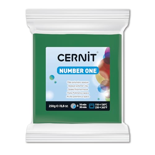 Cernit CE0900250600C - Block Modelliermasse (Polymer) NUMBER ONE, ofenhärtend, sofort gebrauchsfähig, 250g, ideal für DIY, Schmuck & Figuren, für Einsteiger und Hobbykünstler, Grün, 1 Stück von Cernit