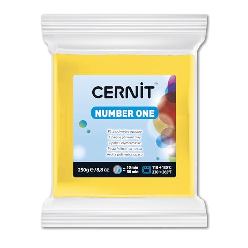 Cernit CE0900250700C - Block Modelliermasse (Polymer) NUMBER ONE, ofenhärtend, sofort gebrauchsfähig, 250g, ideal für DIY, Schmuck & Figuren, für Einsteiger und Hobbykünstler, Gelb, 1 Stück von Cernit