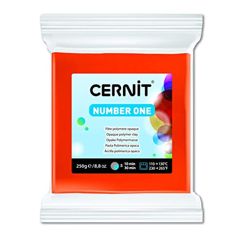 Cernit CE0900250752C - Block Modelliermasse (Polymer) NUMBER ONE, ofenhärtend, sofort gebrauchsfähig, 250g, ideal für DIY, Schmuck & Figuren, für Einsteiger und Hobbykünstler, Orange, 1 Stück von Cernit