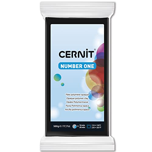Cernit CE0900500100C - Block Modelliermasse (Polymer) NUMBER ONE, ofenhärtend, sofort gebrauchsfähig, 500g, ideal für DIY, Schmuck & Figuren, für Einsteiger und Hobbykünstler, Schwarz, 1 Stück von Cernit