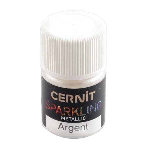 Cernit CE6100005080C - Dose Pigmentpulver 5g, SPARKLING METALLIC, für Modelliermasse (Polymer) & Epoxidharz geeignet, ideal für die Malerei, DIY- und Bastelprojekte, Silber mit Metalleffekt, 1 Stück von Cernit