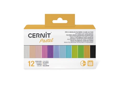 Cernit CEASS002C - Set mit 12 Farben Ofenhärtende Polymer-Modelliermasse Essentials, ideal für Bastelaktivität, Pastel, 1 Set von Cernit