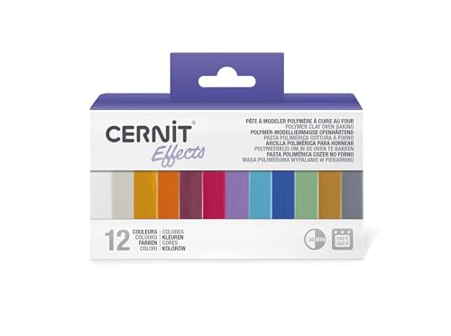 Cernit CEASS003C - Set mit 12 Farben Ofenhärtende Polymer-Modelliermasse Essentials, ideal für Bastelaktivität, Transluzent und Metallic, 1 Set von Cernit