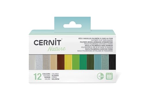 Cernit CEASS004C - Set mit 12 Farben Ofenhärtende Polymer-Modelliermasse Essentials, ideal für Bastelaktivität, Natur, 1 Set von Cernit