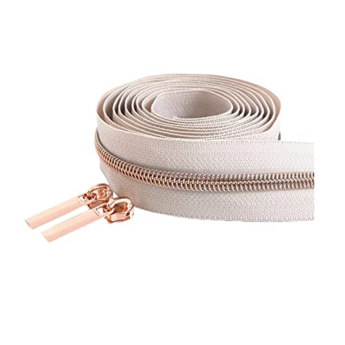 2 Meter 5# Rosegold Zähne Reißverschlussschieber Nylon Reißverschlüsse Zelt Kleidung Reparatur Kits DIY Nähzubehör, Beige, 2 Meter + 4 Schieber von Cerobit