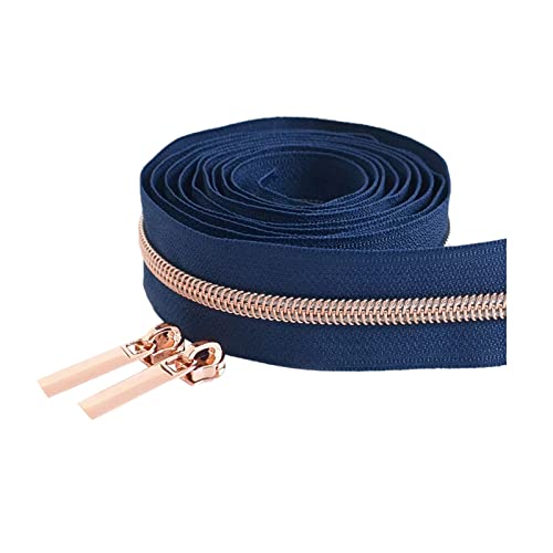 2 Meter 5# Rosegold Zähne Reißverschlussschieber Nylon Reißverschlüsse Zelt Kleidung Reparatur Kits DIY Nähzubehör, Navy blau, 2 Meter + 4 Schieber von Cerobit