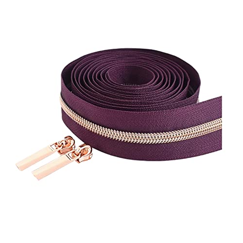 2 Meter 5# Rosegold Zähne Reißverschlussschieber Nylon Reißverschlüsse Zelt Kleidung Reparatur Kits DIY Nähzubehör, Purpurrot, 2 Meter + 4 Schieber von Cerobit