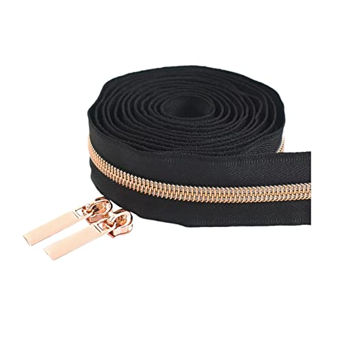 2 Meter 5# Rosegold Zähne Reißverschlussschieber Nylon Reißverschlüsse Zelt Kleidung Reparatur Kits DIY Nähzubehör, Schwarz, 2 Meter + 4 Schieber von Cerobit