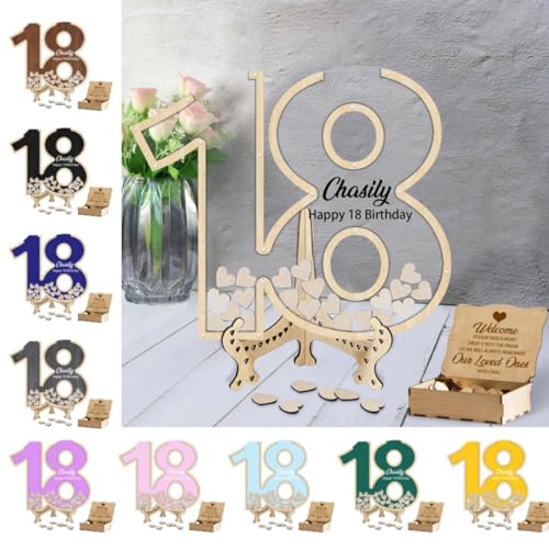 Certykllp Personalised 18th Birthday Guest Book Alternative 18 Birthday Party Decorations Custom Number 18 Drop Box Frame Guest Book Sign with 30-100 Wooden Hearts 18th Birthday Gifts von Certykllp