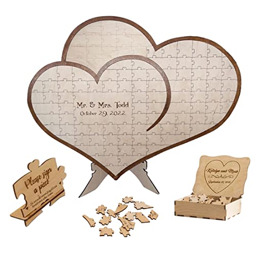 Personalisiertes Hochzeitspuzzle Gästebuch Alternative Custom Holz Herz Puzzle Gästebuch Schild Rustikales Gästebuch Hochzeit Dekor für Party Verlobung Empfang Jahrestag (100 Pieces) von Certykllp