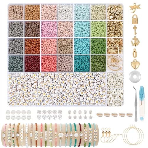 Glasperlen für die Schmuckherstellung, 3 mm, Rocailles-Glasperlen, Armbandherstellungs-Set, 24 Farben, kleine Perlen zum Sticken, buntes Perlen-Set für selbstgemachte Halsketten, Ohrringe, Handwerk von CeruleTree