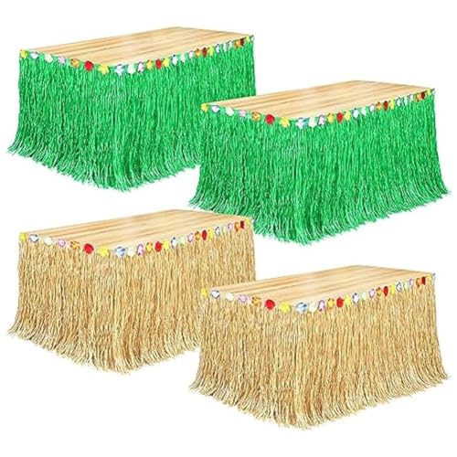 Cetfuro 4er-Pack Luau-Gras-Tischrock 9 Fuß X 29,5 Hawaiianischer Tischrock für Tropische Hawaiianische Luau-Partydekorationen von Cetfuro