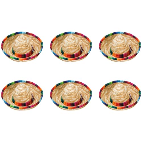 Cetfuro 6er-Pack Kleine Sombrero-Hüte, 6,5-Naturstrohhüte, Sombrero-Partyhüte, Puppen, Haustiere, Partydekorationszubehör von Cetfuro