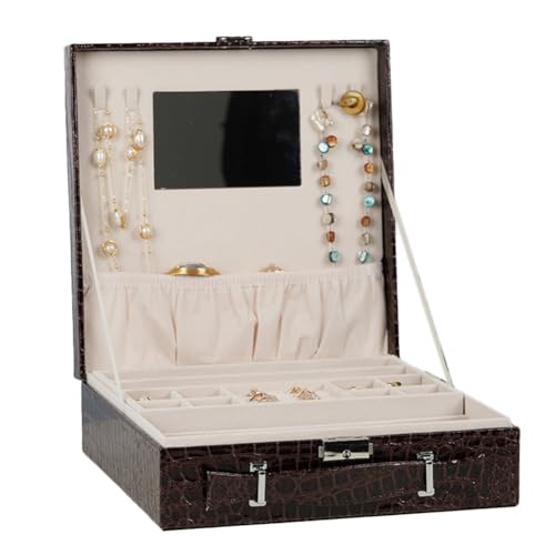 Cetfuro Neue 3-Lagige Schmuckschatulle mit Schloss, Pu-Leder, Ohrring-Box, Ring-Schmuckschatulle, Schmuck-Display-Box, Schmuckschatulle, Dunkelbraun von Cetfuro